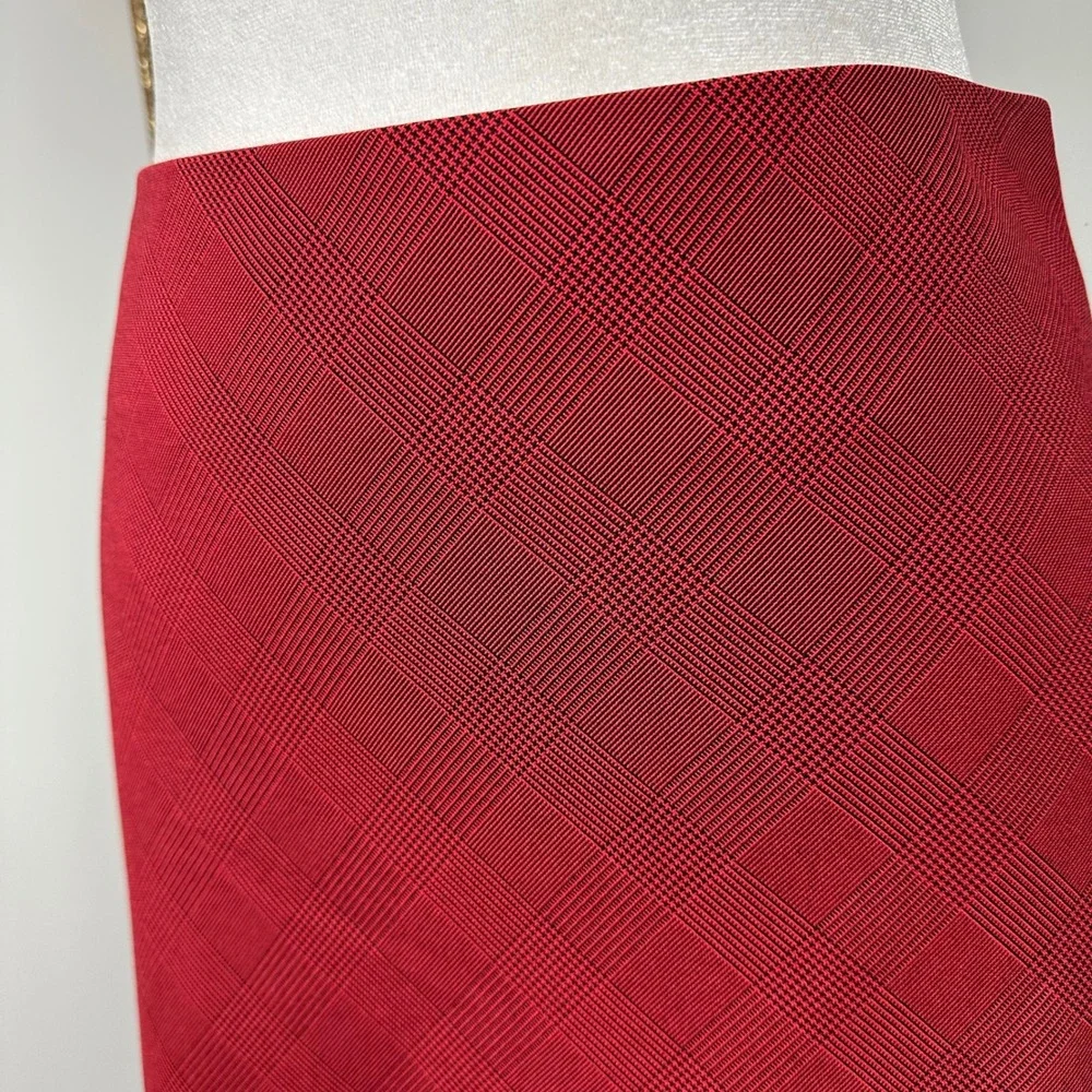 Vero Moda Red Black Plaid Pinstripe Pencil Skirt‎ - SIZE 34 Edgy Grunge Split
